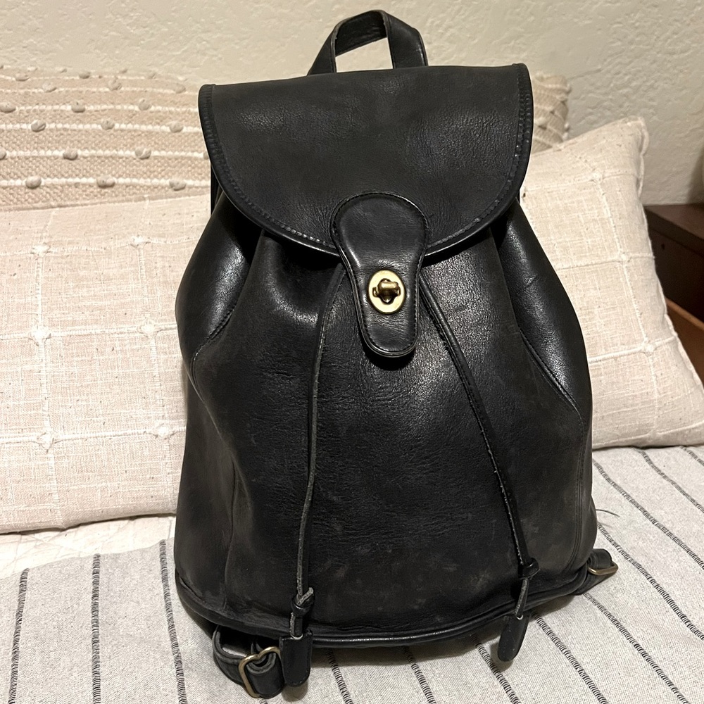 Vintage Coach Black Leather Backpack
